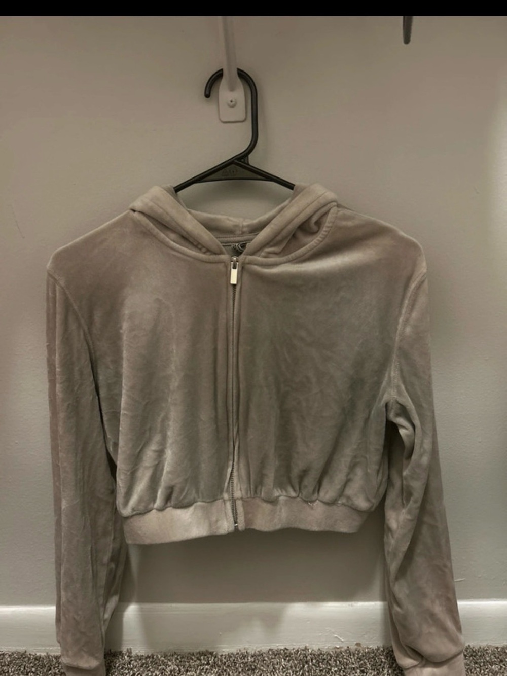 H&M Plush Cropped Zip-Up Hooded Jacket - Taupe